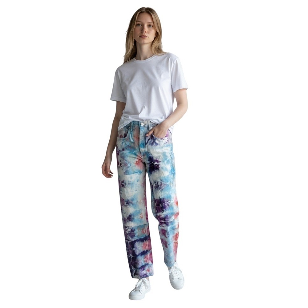 Zara Size 2 Jeans Handmade Tie‎ Dye High Rise Relaxed Mom Straight Boho 1375